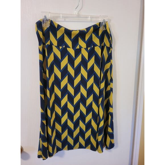 Lularoe Large Azure Skirt Chevron Navy Blue Yellow Knee Length - Picture 1 of 3